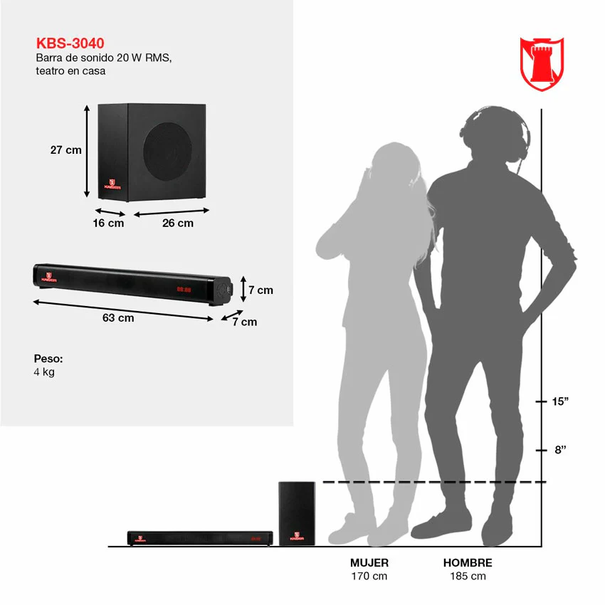 KAISER KBS-3040 BLUETOOTH HDMI USB AUX BARRA COLOR NEGRO - Imagen 5